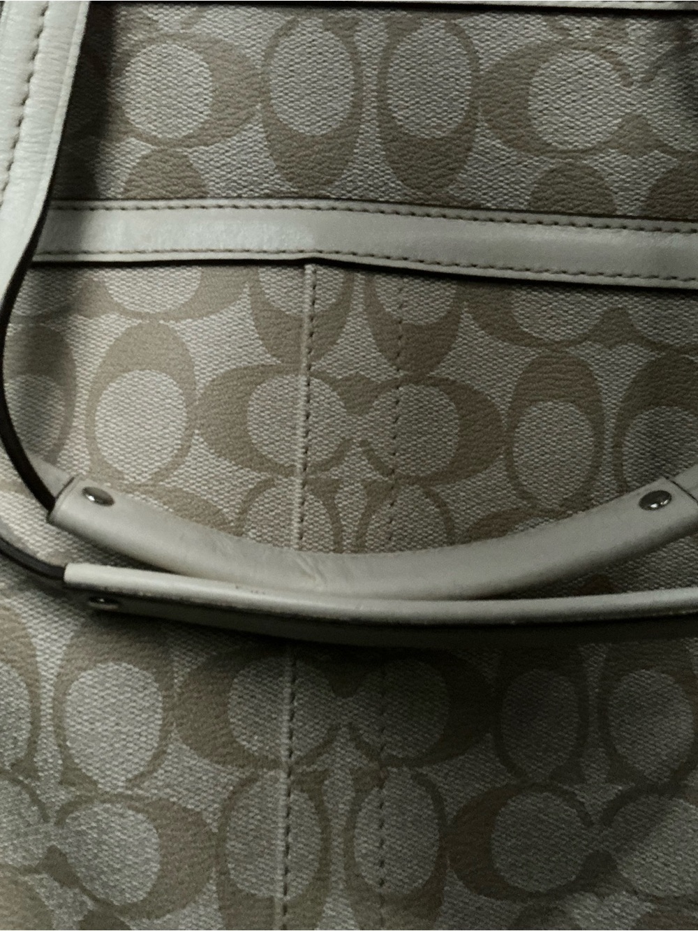 Coach Beige Signature Canvas Tote with Pink & White Center Stripe - Picture 5 of 7